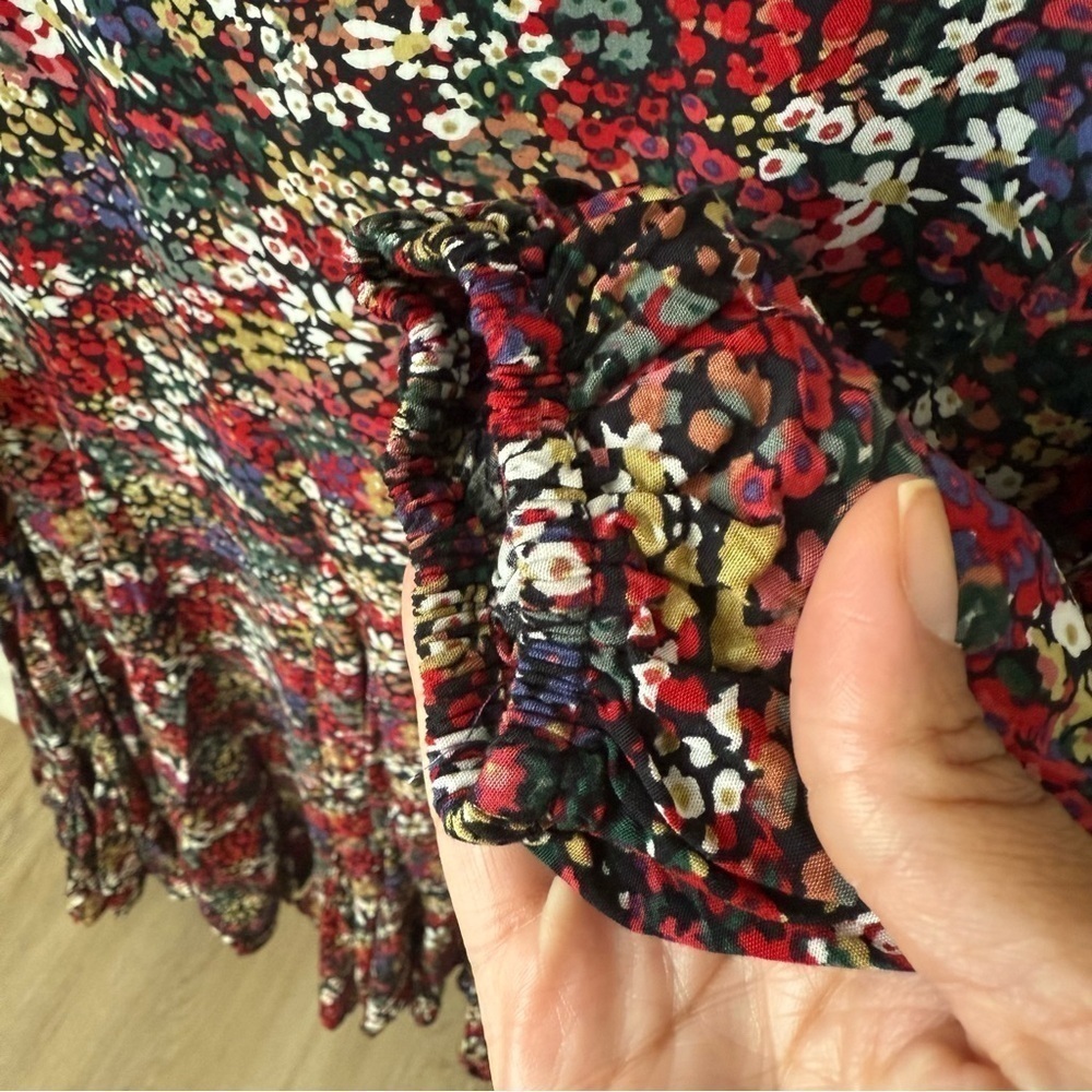 Storia Perennial Floral & Frills Mini Dress Multi Oversized Cottage Boho Pleat S - Picture 4 of 12